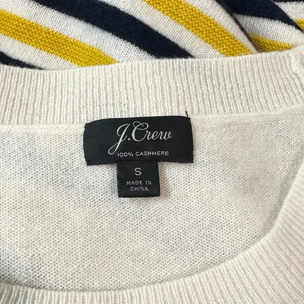 J. Crew 100% Cashmere Everyday Striped Crew Neck Sweater 3/4 Sleeve Preppy